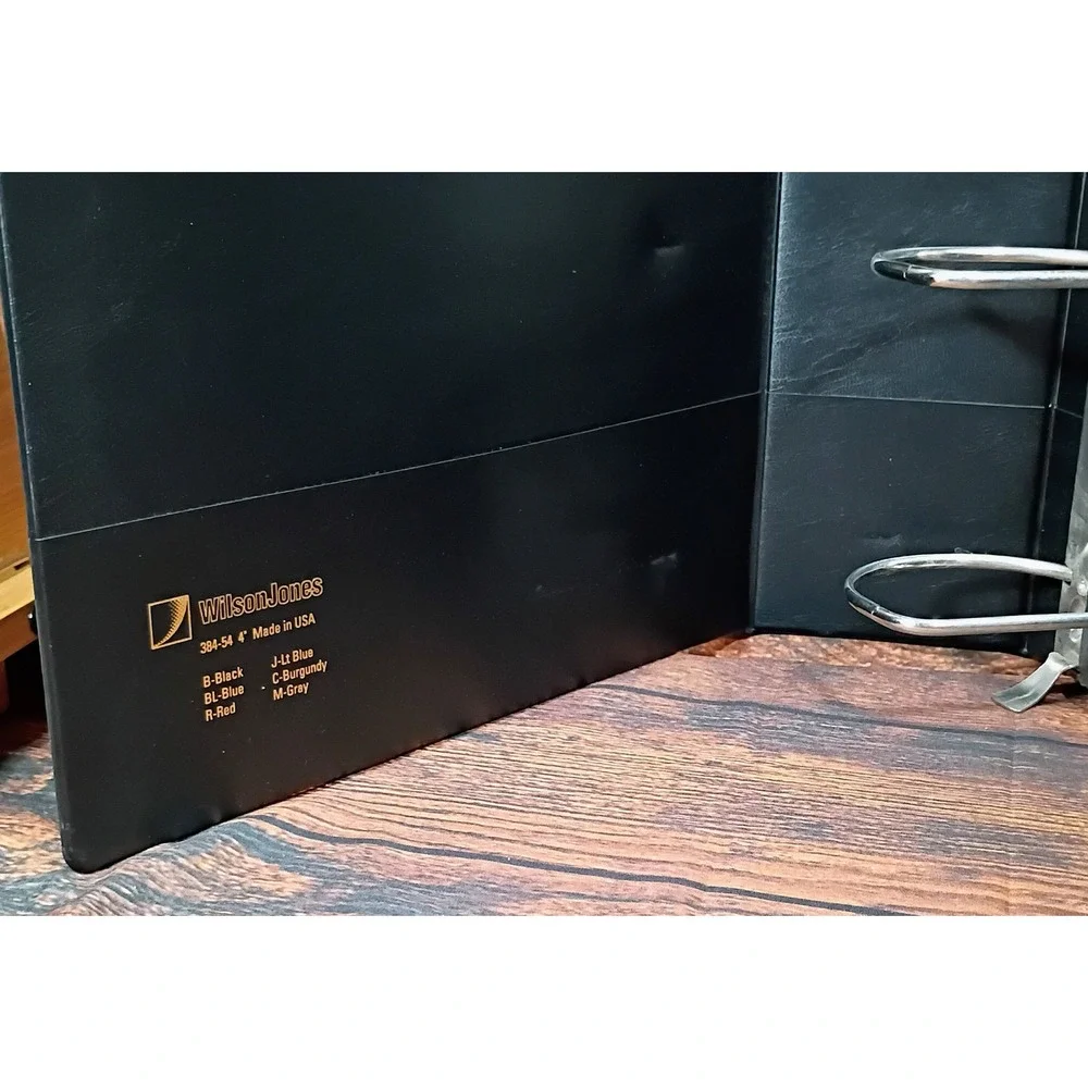 Wilson Jones 384-54 4 Inch 3 Ring Binder Black Faux Leather D-Ring Made in USA